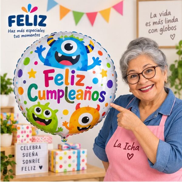 RI-0009023 Globo Metálico Monstruo Feliz Cumpleaños de 18 Pulgadas Feliz