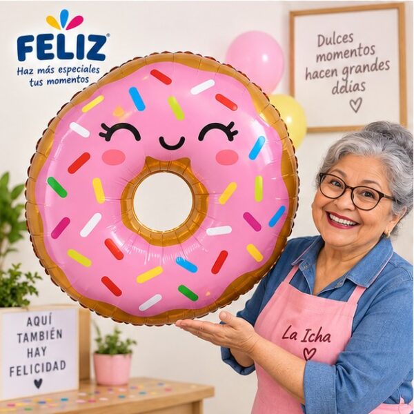 RI-0009024 Globo Metálico Rosquilla de 73 x 48 cm Feliz