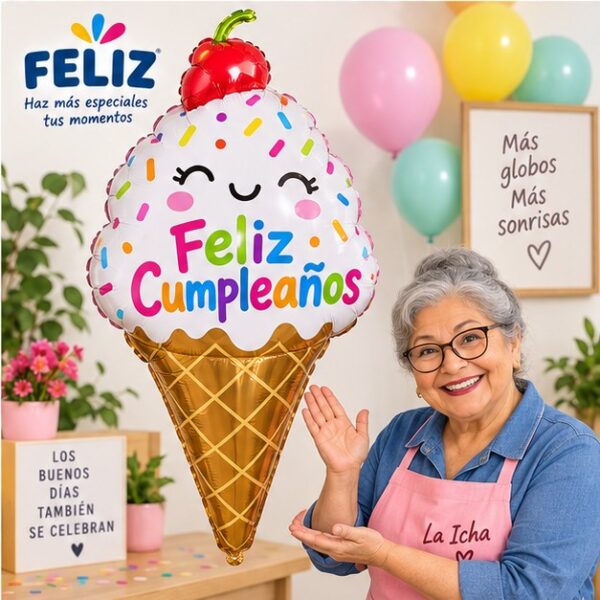 RI-0009025 Globo Metálico Helado Feliz Cumpleaños de 49 x 76 cm Feliz