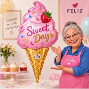 RI-0009027 Globo Metálico Helado Rosado Sweet Day de 47 x 68,5 cm Feliz