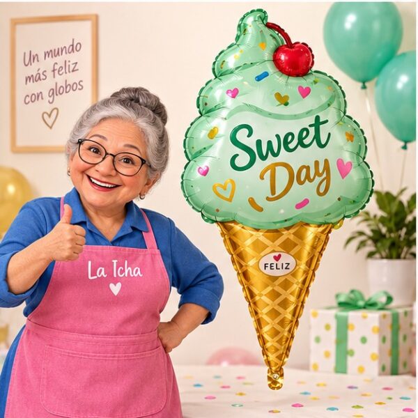 RI-0009028 Globo Metálico Helado Verde Sweet Day de 47 x 68,5 cm Feliz