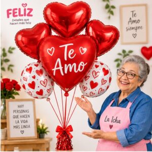 RI-0009039 Set de 5 Globos Metálicos Te Amo Rojo Feliz