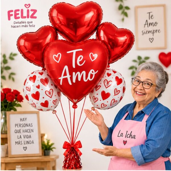 RI-0009039 Set de 5 Globos Metálicos Te Amo Rojo Feliz