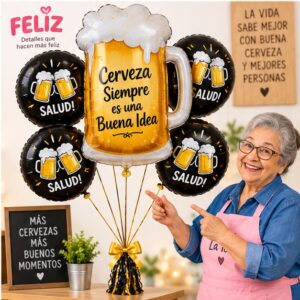 RI-0009041 Set de 5 Globos Metálicos de Cerveza Feliz