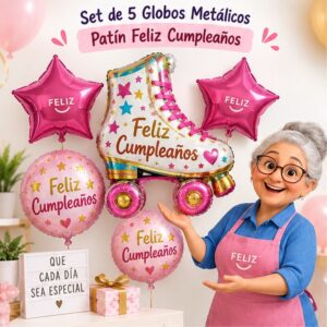 RI-0009046 Set de 5 Globos Metálicos Patín Feliz Cumpleaños Feliz