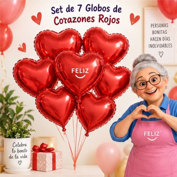 RI-0009049 Set de 7 Globos de Corazones Rojos Feliz