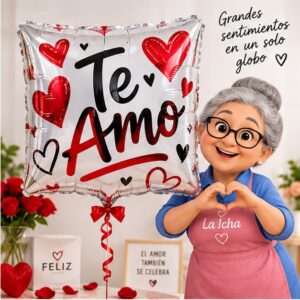 RI-0009051 Globo Metálico Cuadrado Te Amo de 45 cm Feliz