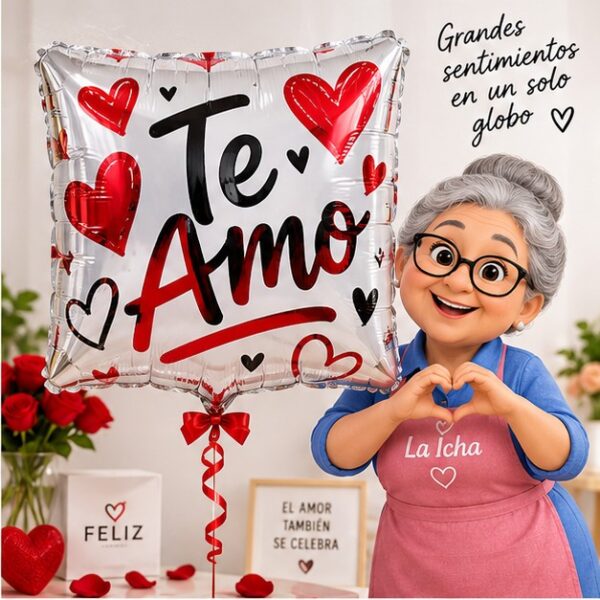 RI-0009051 Globo Metálico Cuadrado Te Amo de 45 cm Feliz