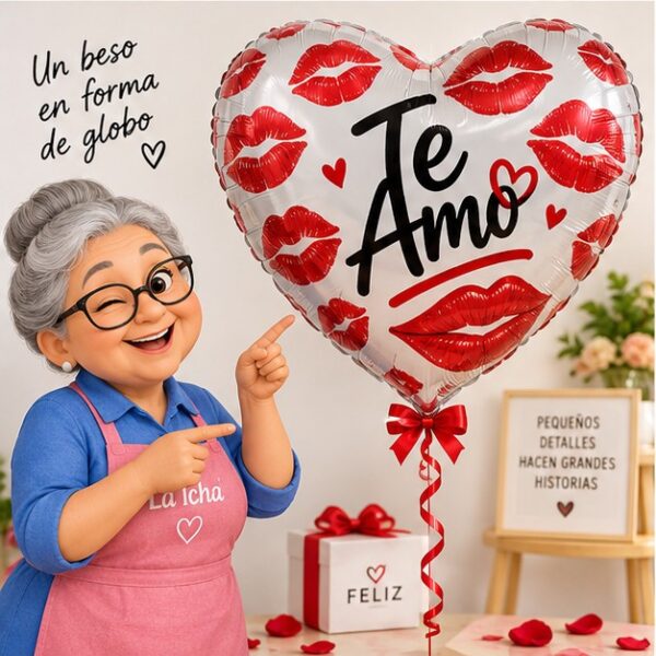 RI-0009052 Globo Metálico Corazón con Labios Te Amo de 45 cm Feliz