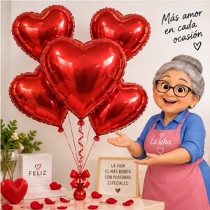 Set de 5 Globos Metálicos de Corazón Rojo Feliz