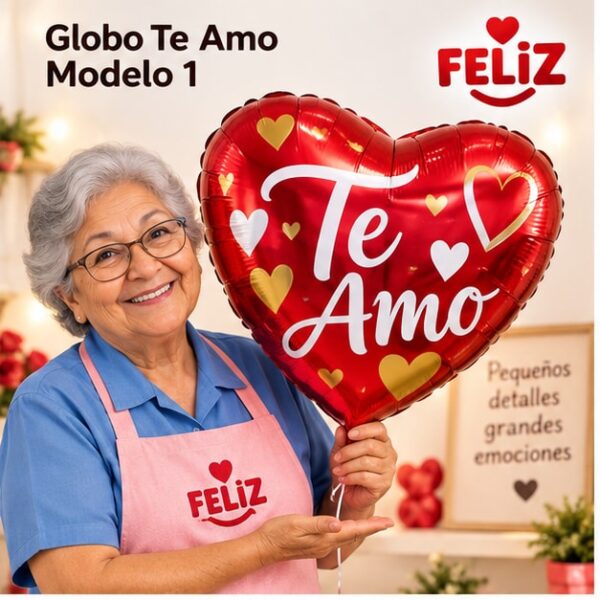 RI-0009060 Globo Metálico Corazón con Mensaje Modelo 1 de 45 cm Feliz