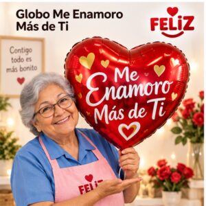 Globo Metálico Corazón Me Enamoro Más de Ti de 45 cm Feliz