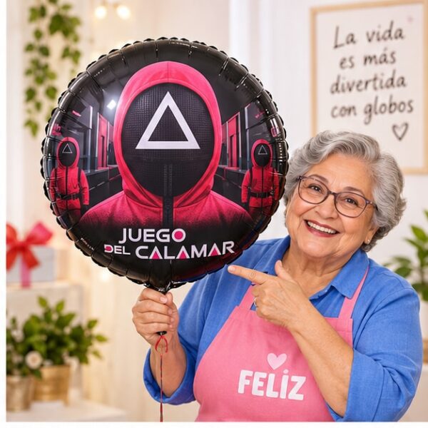 RI-0009065 Globo Metálico Juego del Calamar Triángulo de 67 x 44 cm Feliz