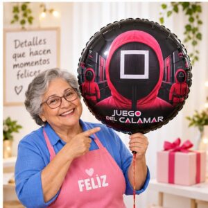 Globo Metálico Juego del Calamar Cuadrado de 67 x 44 cm Feliz