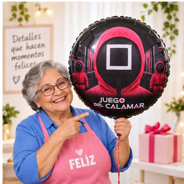 RI-0009067 Globo Metálico Juego del Calamar Cuadrado de 67 x 44 cm Feliz
