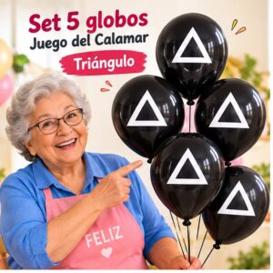 Set de 5 Globos Metálicos Juego del Calamar Triángulo Feliz