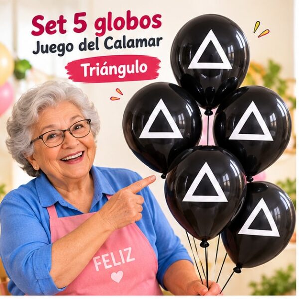 RI-0009068 Set de 5 Globos Metálicos Juego del Calamar Triángulo Feliz