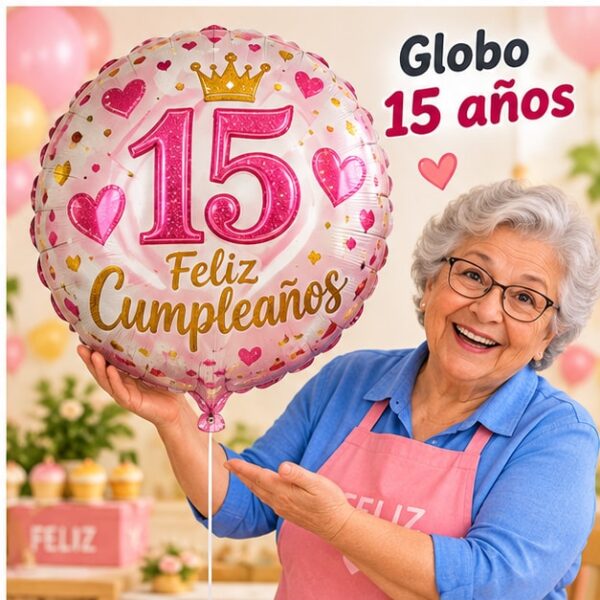 RI-0009071 Globo Metálico 15 Años Feliz Cumpleaños de 58 x 51 cm Feliz