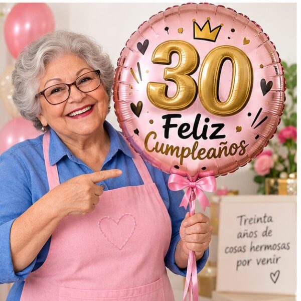 RI-0009074 Globo Metálico 30 Años Feliz Cumpleaños de 58 x 51 cm Feliz