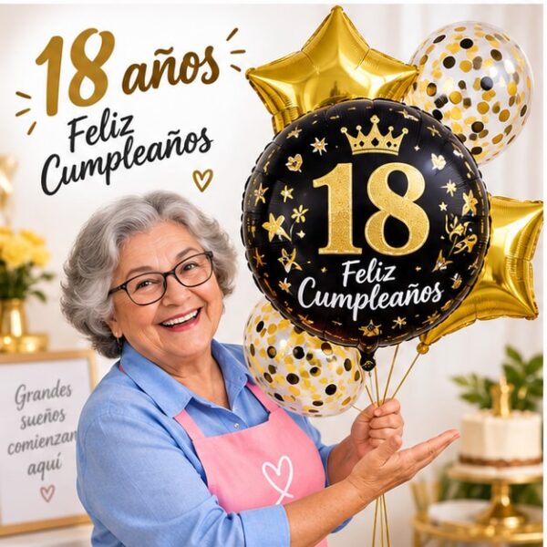 RI-0009078 Set de 5 Globos Metálicos 18 Años Feliz Cumpleaños Feliz