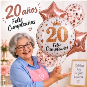 Set de 5 Globos Metálicos 20 Años Feliz Cumpleaños Feliz