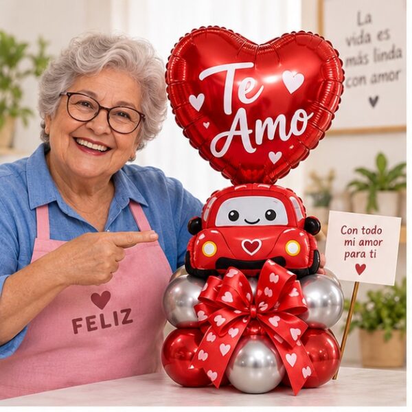 RI-0009084 Globo Metálico Corazón Rojo Te Amo con Auto de 18 Pulgadas Feliz