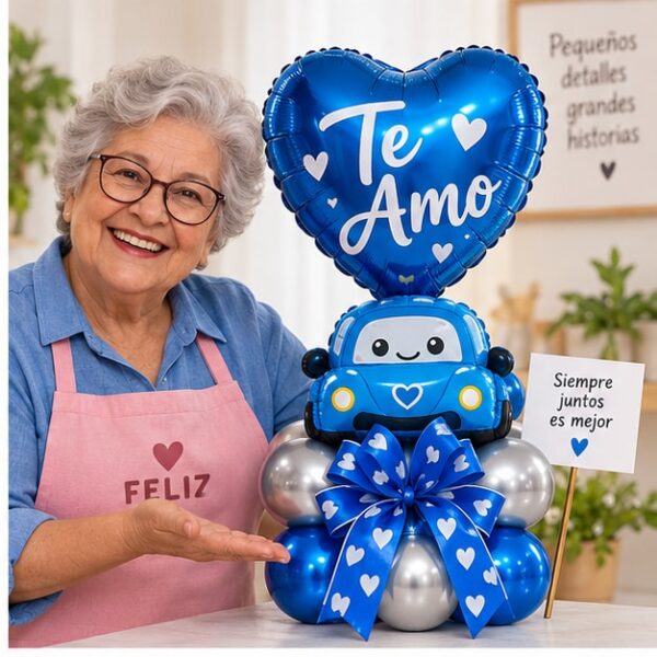 RI-0009085 Globo Metálico Corazón Azul Te Amo con Auto de 18 Pulgadas Feliz