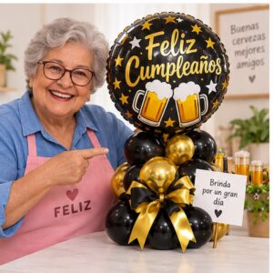 Globo Metálico Redondo Feliz Cumpleaños con Cervezas de 18 Pulgadas Feliz