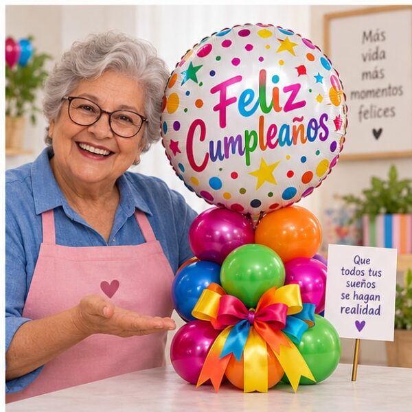 RI-0009087 Globo Metálico Redondo Feliz Cumpleaños Multicolor de 18 Pulgadas Feliz