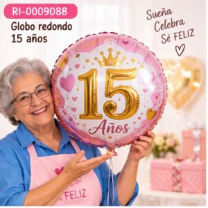Globo Metálico Redondo 15 Años de 18 Pulgadas Feliz