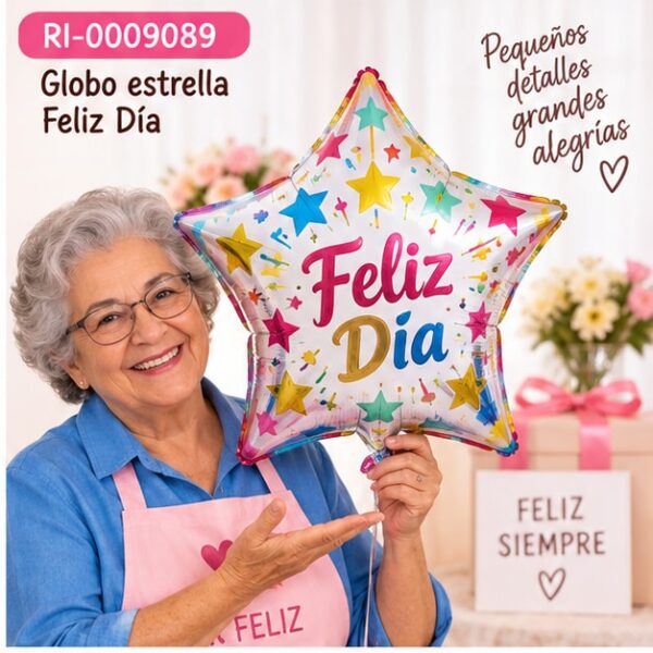 RI-0009089 Globo Metálico Estrella Feliz Día de 18 Pulgadas Feliz