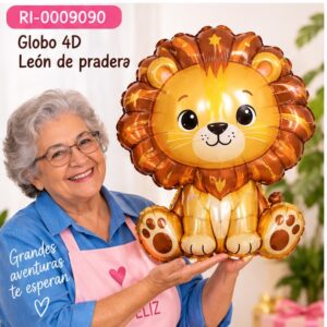 Globo Metálico 4D León de Pradera de 22 Pulgadas Feliz