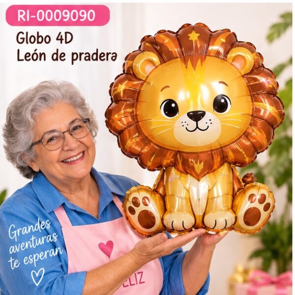 RI-0009090 Globo Metálico 4D León de Pradera de 22 Pulgadas Feliz