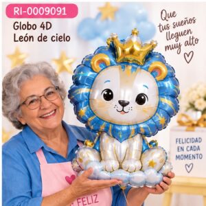 Globo Metálico 4D León de Cielo de 22 Pulgadas Feliz