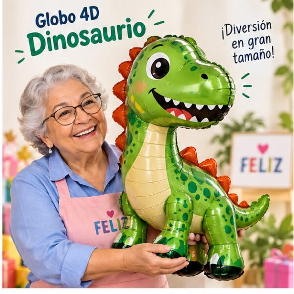 RI-0009093 Globo Metálico 4D Dinosaurio Sonriente de 22 Pulgadas Feliz