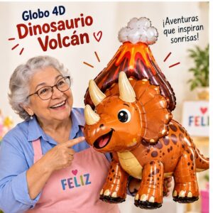 Globo Metálico 4D Dinosaurio Volcán de 22 Pulgadas Feliz