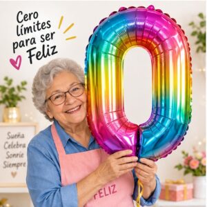 RI-0009098 Globo Metálico Número 0 Multicolor de 16 Pulgadas Feliz