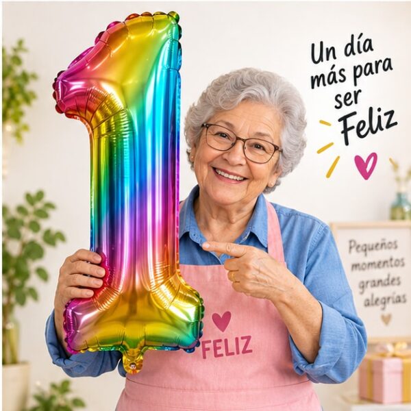 RI-0009099 Globo Metálico Número 1 Multicolor de 16 Pulgadas Feliz