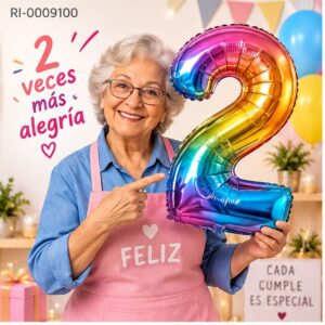 RI-0009100 Globo Metálico Número 2 Multicolor de 16 Pulgadas Feliz