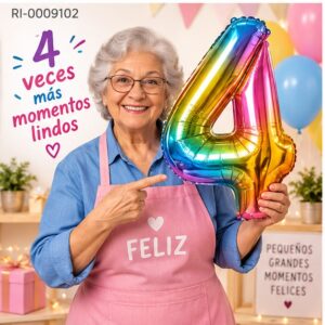RI-0009102 Globo Metálico Número 4 Multicolor de 16 Pulgadas Feliz