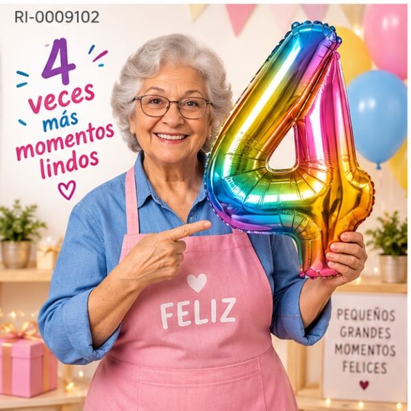 RI-0009102 Globo Metálico Número 4 Multicolor de 16 Pulgadas Feliz