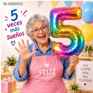 RI-0009103 Globo Metálico Número 5 Multicolor de 16 Pulgadas Feliz