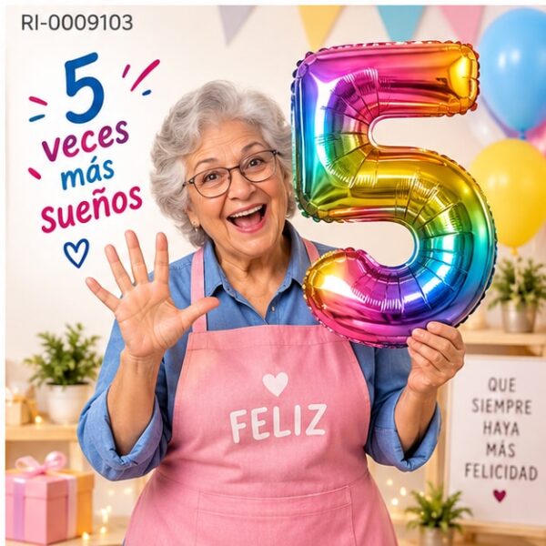 RI-0009103 Globo Metálico Número 5 Multicolor de 16 Pulgadas Feliz