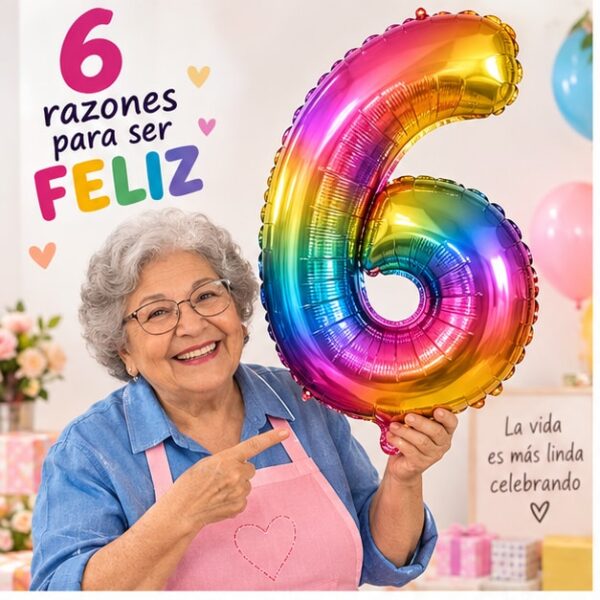 RI-0009104 Globo Metálico Número 6 Multicolor de 16 Pulgadas Feliz
