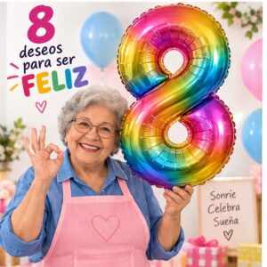 RI-0009106 Globo Metálico Número 8 Multicolor de 16 Pulgadas Feliz