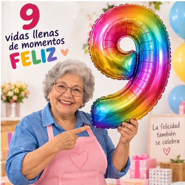 RI-0009107 Globo Metálico Número 9 Multicolor de 16 Pulgadas Feliz