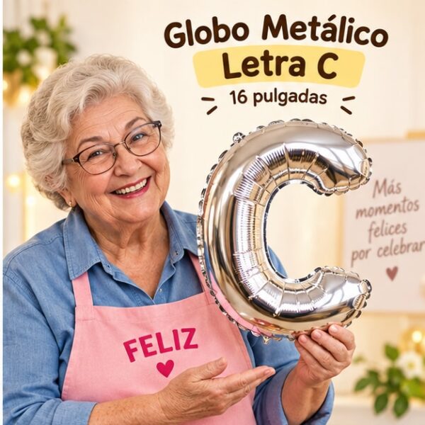 RI-0009109 Globo Metálico Letra C Dorado o Plateado de 16 Pulgadas Feliz