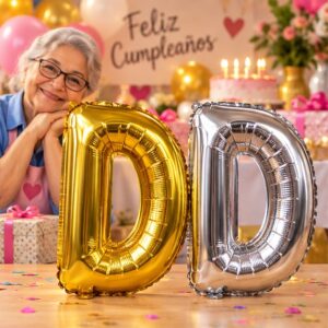 RI-0009110 Globo Metálico Letra D Dorado o Plateado de 16 Pulgadas Feliz