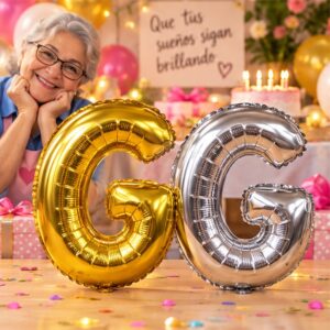 RI-0009112 Globo Metálico Letra G Dorado o Plateado de 16 Pulgadas Feliz