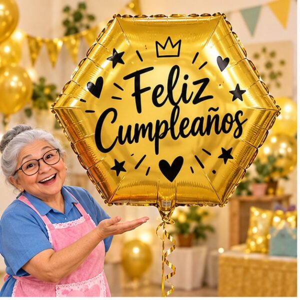 RI-0009130 Globo Metálico Hexagonal Dorado Feliz Cumpleaños de 18 Pulgadas Feliz